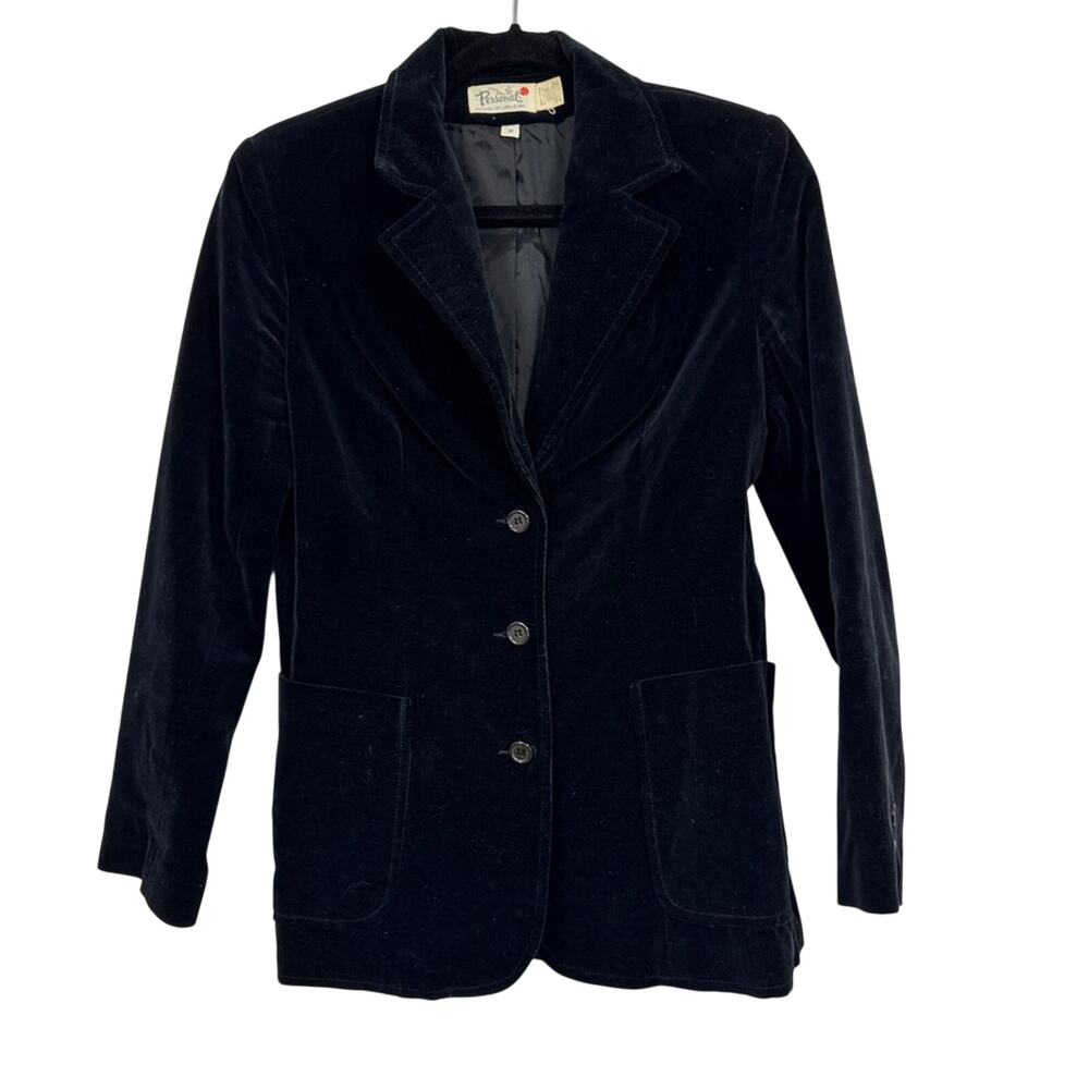 Vintage Dark Blue Velvet Blazer Jacket Womens 8 Classic Preppy Academia 90s